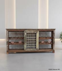 IRON & SOLID RECLAIMED WOOD BAR W/ DECORATIVE DESIGN