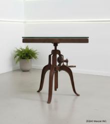 Industrial SOLID WOOD & Iron ADJUSTABLE HEIGHT Crank Pub Table W/ GLASS