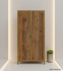 SOLID CARVED WOOD + METAL DOUBLE DOOR CABINET