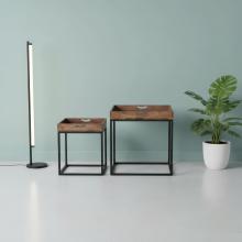 PAIR OF SOLID WOOD & IRON END TABLES
