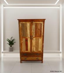 2 DOOR SOLID RECLAIMED TEAK WOOD CABINET W/ 2 DRAWERS