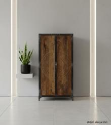 SOLID CARVED WOOD + METAL DOUBLE DOOR CABINET