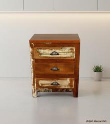SOLID RECLAIMED TEAK WOOD END TABLE / NIGHTSTAND W/ 3 DRAWERS