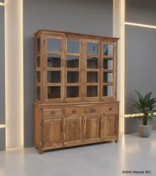 STUNNING SOLID RECLAIMED TEAK WOOD & GLASS 2 PIECE HUTCH W/ DRAWERS & DOORS