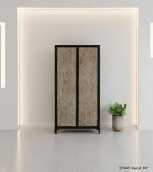 SOLID CARVED WOOD + METAL DOUBLE DOOR CABINET