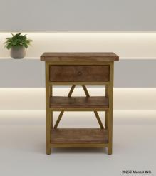 SOLID WOOD & IRON NIGHTSTAND / END TABLE