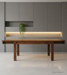 EXTENDABLE SOLID WOOD DINING TABLE W/ SELF-STORING EXTENSIONS