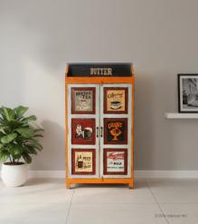 SOLID WOOD HAND PAINTED ADVERTISING 2 DOOR STORAGE CABINET