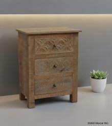 SOLID HAND CARVED WOOD NIGHTSTAND / END TABLE 3 DRAWERS