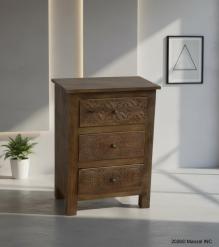 SOLID HAND CARVED WOOD NIGHTSTAND / END TABLE 3 DRAWERS