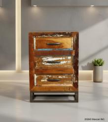 SOLID RECLAIMED TEAK WOOD 3 DRAWER END TABLE NIGHTSTAND