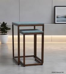 SET OF 2 WOOD & IRON NESTING SIDE TABLES