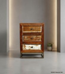 SOLID RECLAIMED TEAK WOOD END TABLE / NIGHTSTAND W/ 3 DRAWERS