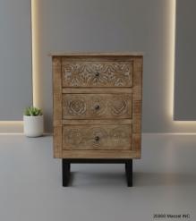 SOLID HAND CARVED WOOD 3 DRAWER NIGHTSTAND / END TABLE
