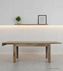 EXTENDABLE SOLID WOOD DINING TABLE W/ SELF-STORING EXTENSIONS