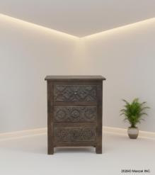 SOLID HAND CARVED WOOD NIGHTSTAND / END TABLE 3 DRAWERS