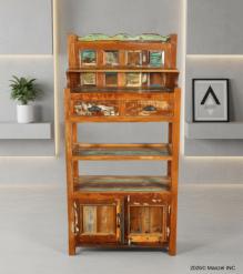 SOLID RECLAIMED TEAK WOOD CABINET WITH DOORS, SHELVES & DISPLAY