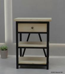 SOLID WOOD & IRON NIGHTSTAND / END TABLE