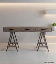 SOLID WOOD DESK W/ METAL BASE & 3 DRAWERS