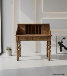 SOLID WOOD WRITING DESK TABLE W/ ATTACHED ORGANIZER