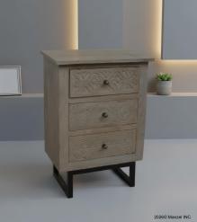 SOLID HAND CARVED WOOD 3 DRAWER NIGHTSTAND / END TABLE