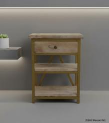 SOLID WOOD & IRON NIGHTSTAND / END TABLE