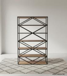 SOLID WOOD & IRON SHELVING UNIT BOOKCASE