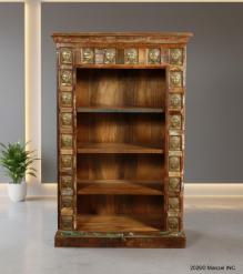 SOLID RECLAIMED TEAK BOOKCASE W/ BRASS FITTED BUDDHA