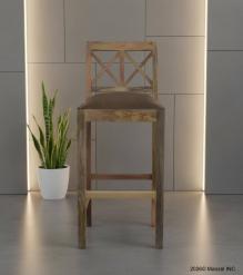 SOLID WOOD BAR STOOL W/ FULL HIDE LEATHER SEAT