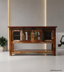 SOLID RECLAIMED TEAK WOOD SIDEBOARD W/ SLIDING DOORS & BOTTOM SHELF