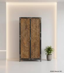SOLID CARVED WOOD + METAL DOUBLE DOOR CABINET