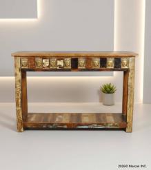 SOLID RECLAIMED TEAKK WOOD W/ BRASS FITTED CONSOLE