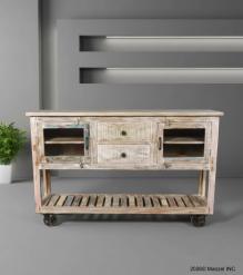 SOLID RECLAIMED TEAK WOOD SIDEBOARD W/  2 DRAWERS 2 DOORS & OPEN SHELF