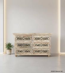 HAND CARVED SOLID RECLAIMED TEAK WOOD 6 DRAWER DRESSER CHEST BUREAU SIDEBOARD