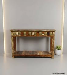SOLID RECLAIMED TEAK WOOD &  BRASS FITTED CONSOLE