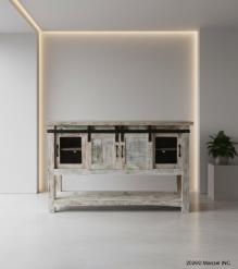 SOLID RECLAIMED TEAK WOOD SIDEBOARD W/ SLIDING DOORS & BOTTOM SHELF
