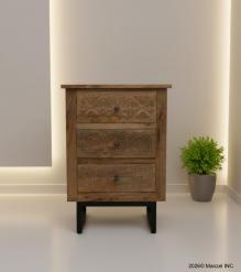 SOLID HAND CARVED WOOD 3 DRAWER NIGHTSTAND / END TABLE