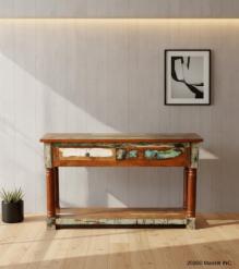 SOLID RECLAIMED TEAK WOOD  2 DRAWER CONSOLE TABLE