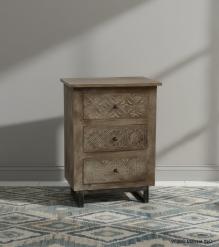 SOLID HAND CARVED WOOD 3 DRAWER NIGHTSTAND / END TABLE