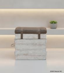 SOLID WOOD & LEATHER STOOL 
