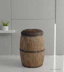 SOLID WOOD BARREL STORAGE STOOL W/ UPHOLSTERED LEATHER COVER