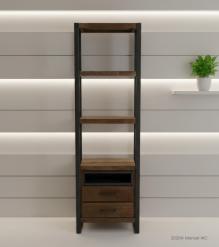 IRON & WOOD BOOKSHELF W/ DRAWERS