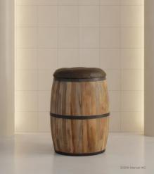 SOLID WOOD BARREL STORAGE STOOL W/ UPHOLSTERED LEATHER COVER