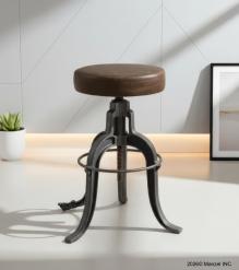 ADJUSTABLE HEIGHT IRON & LEATHER STOOL
