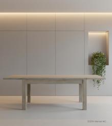 EXTENDABLE SOLID WOOD DINING TABLE W/ SELF-STORING EXTENSIONS