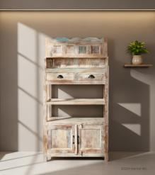 RECLAIMED TEAK STORAGE / DISPLAY RACK - DRAWERS, SHELVES & CABINET