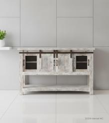 SOLID RECLAIMED TEAK WOOD SIDEBOARD W/ SLIDING DOORS & BOTTOM SHELF