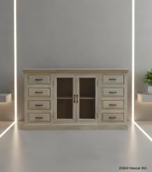 SOLID WOOD 8 DRAWERS 2 GLASS DOORS SIDEBOARD