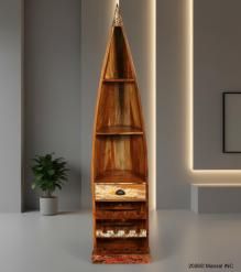 RECLAIMED WOOD BOAT NAUTICAL WINE RACK BOOKCASE W/ SHELVES