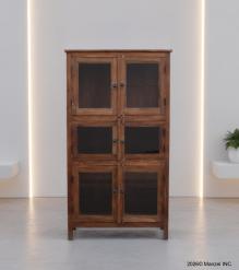 VINTAGE RECLAIMED TEAK & GLASS CABINET W/ SHELVES
